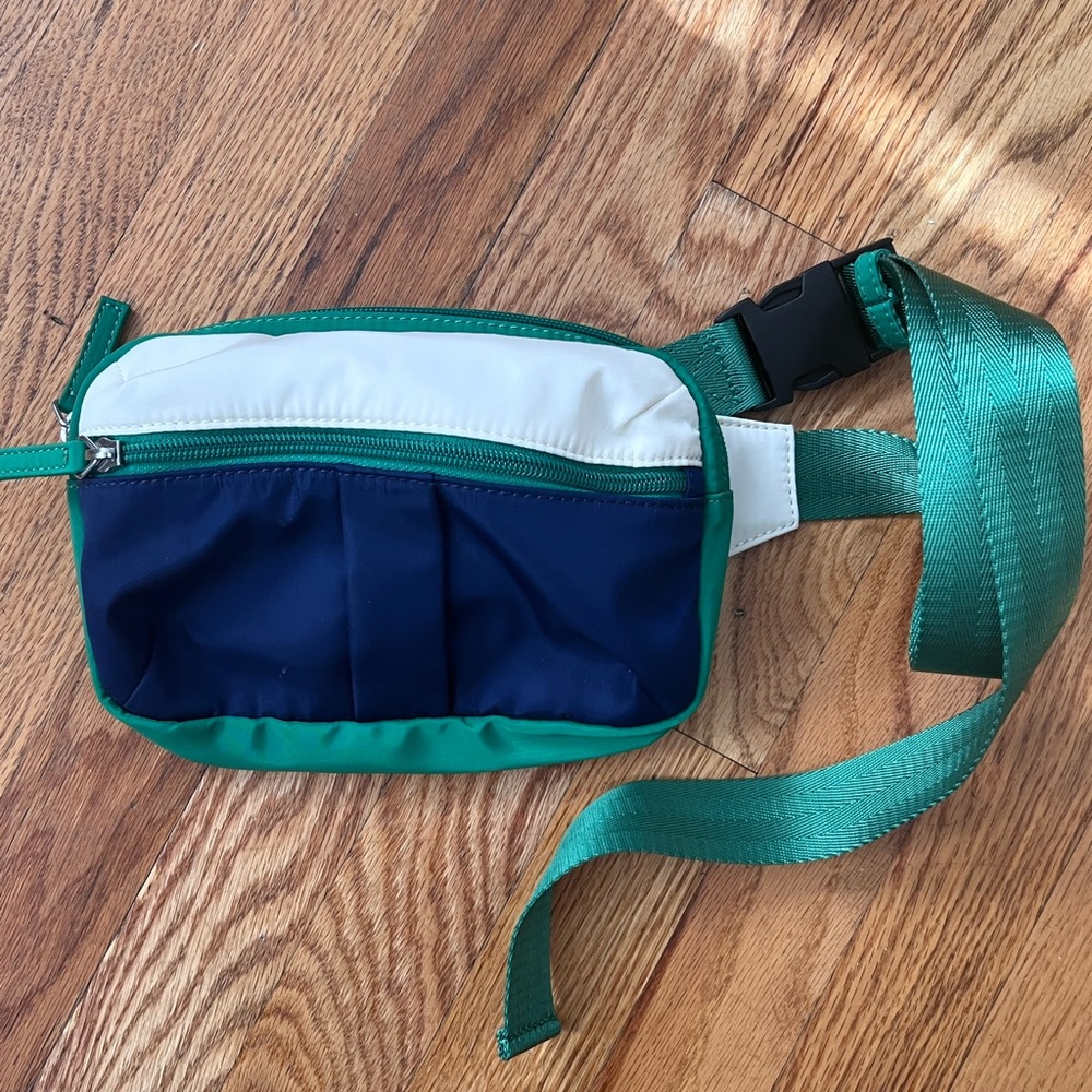 J. Crew Montauk Fanny Pack in green/blue nylon